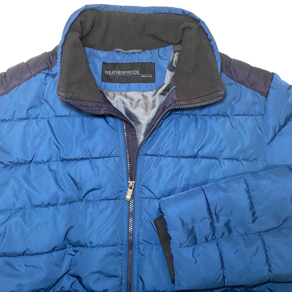 Weatherproof Mens XXL Blue Puffer Jacket Insulated Full Zip Fleece Collar Winter